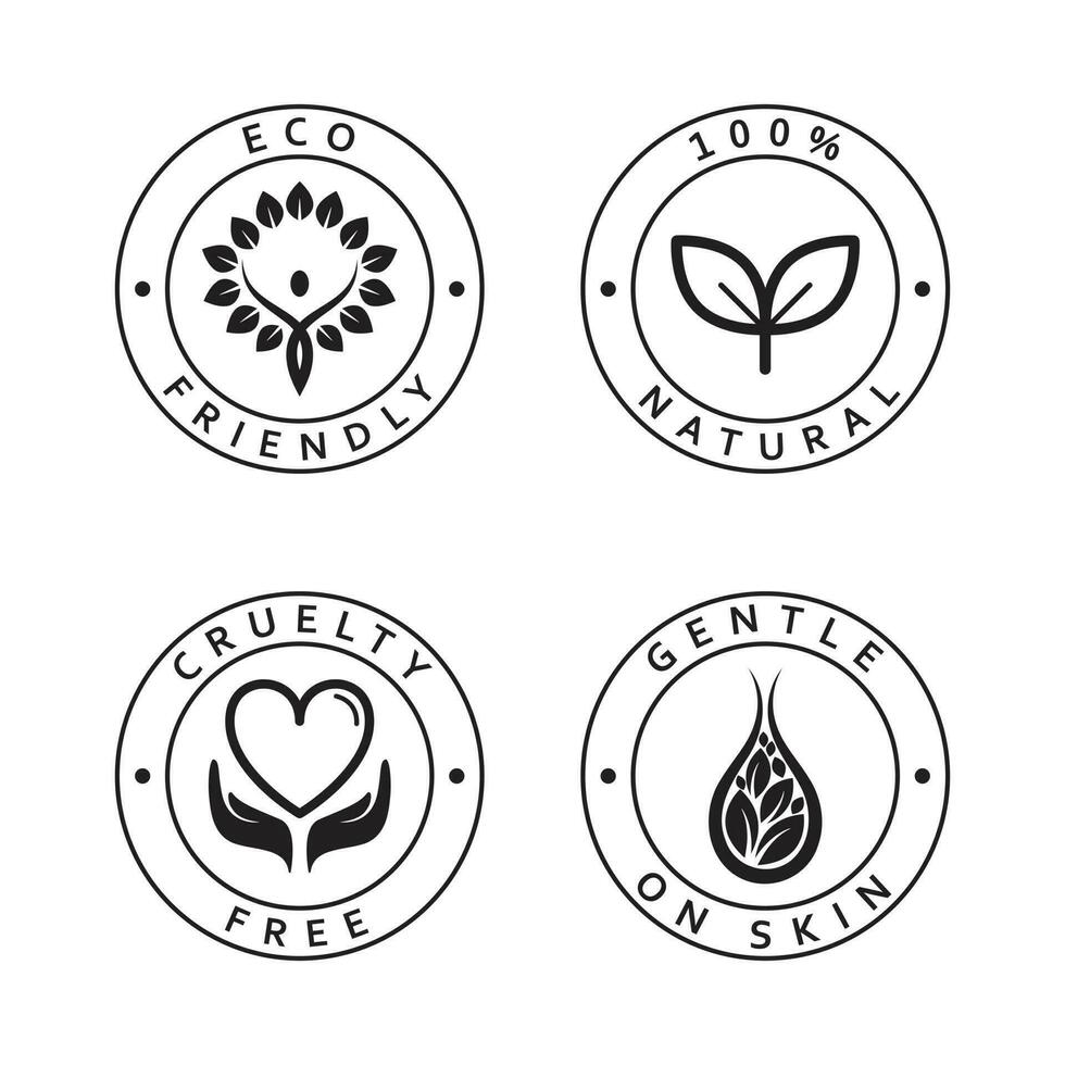 Set of simple icons. Eco friendly, natural, cruelty free and gentle on skin icons. Natural organic stickers set. vector
