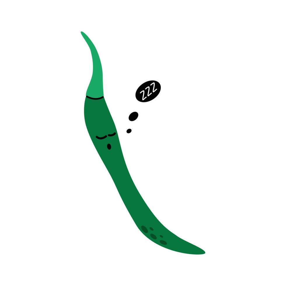 Sleeping green chilli pepper character vector