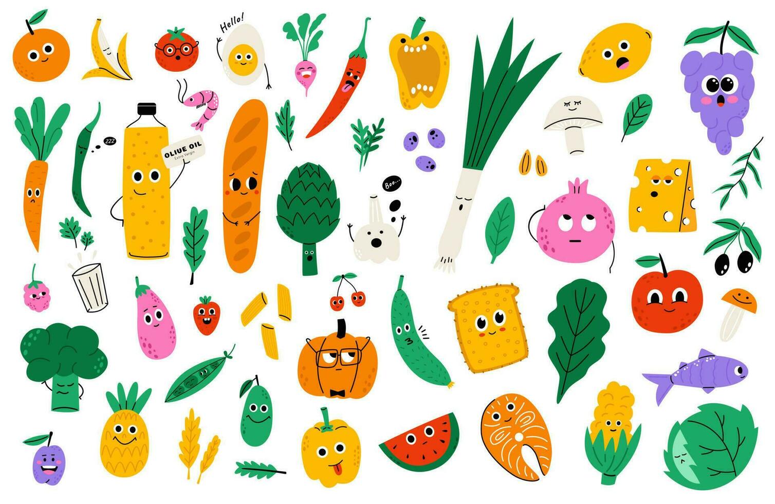dibujos animados comida caracteres grande colección vector