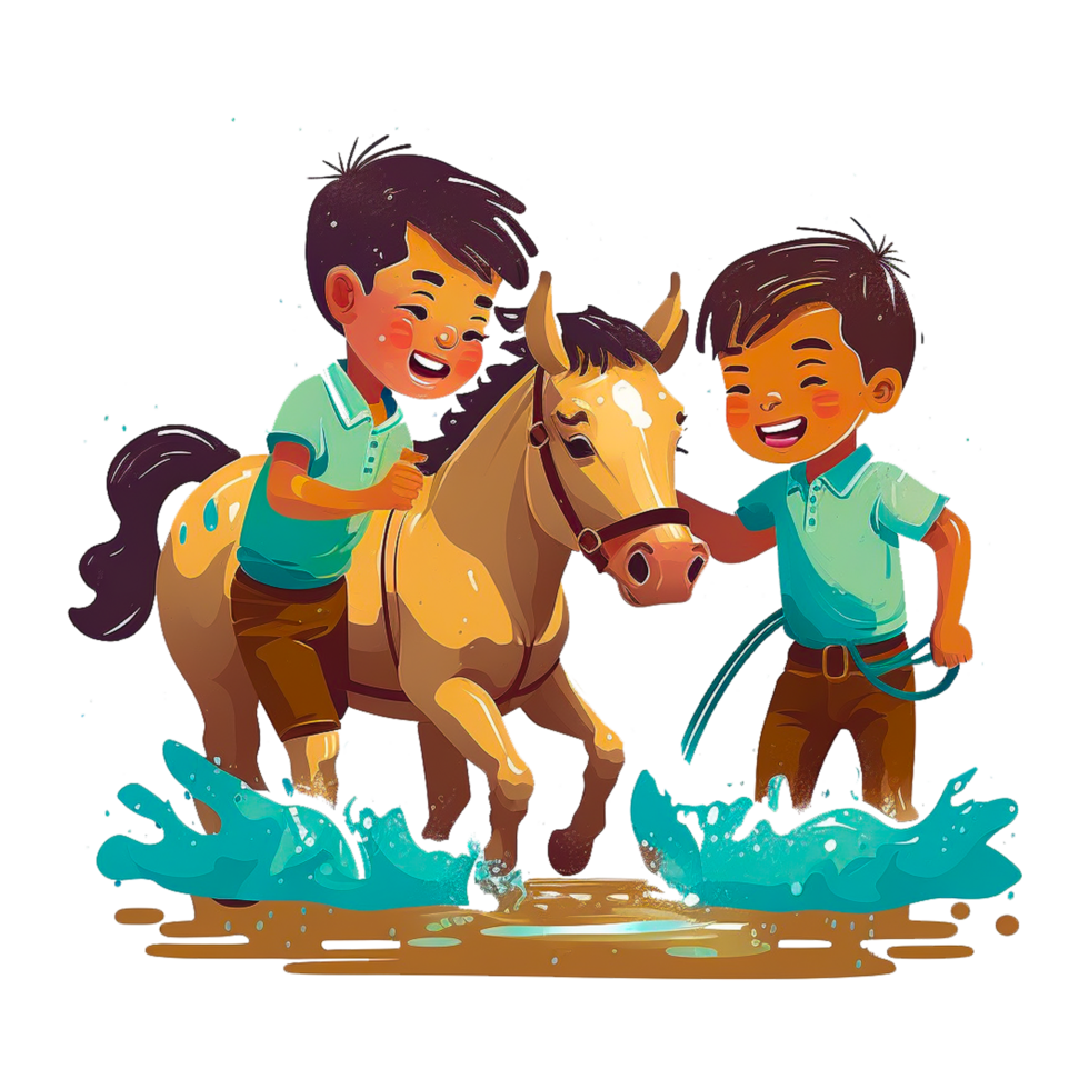 children playing with horse png