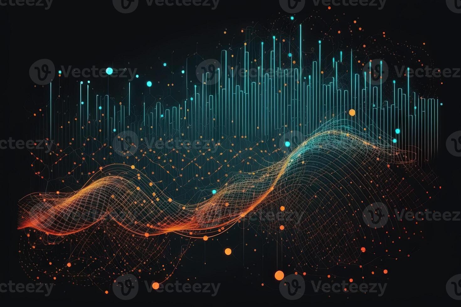 Abstract Lines and dots connect the background. Digital data technology connection and the concept of big data illustration photo