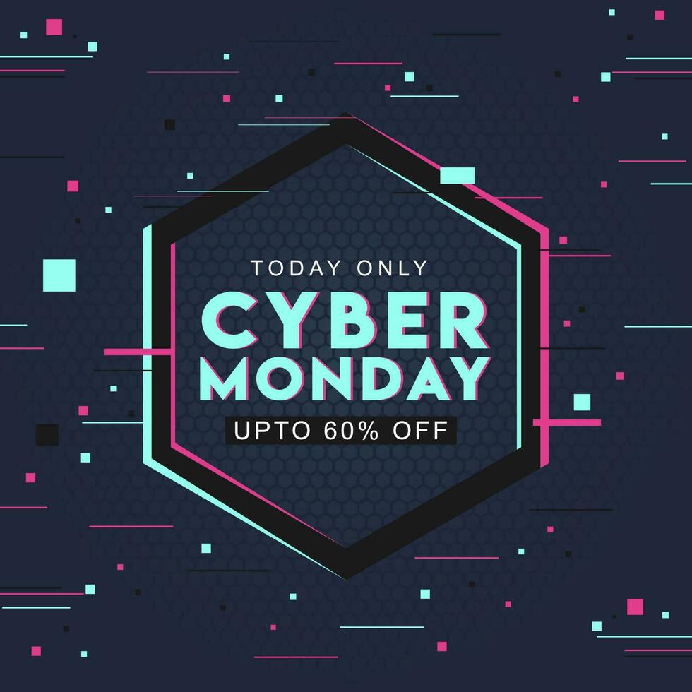 Typography of Cyber Monday with 60 discount offer on abstract hexagon pattern background can be used as poster design. vector