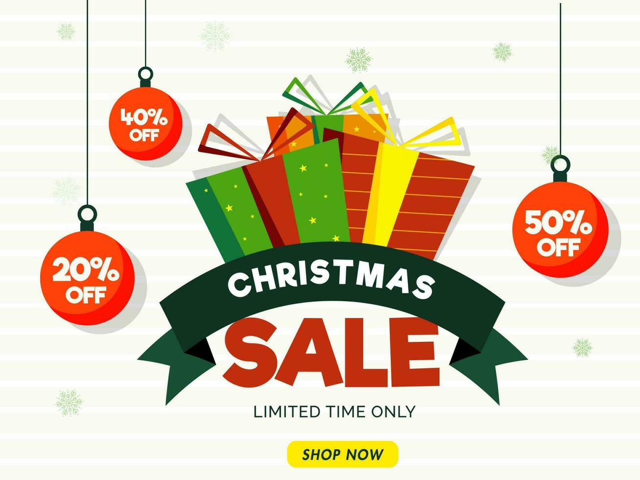 Christmas Sale banner or poster design with different discount offers and gift boxes on white background. vector