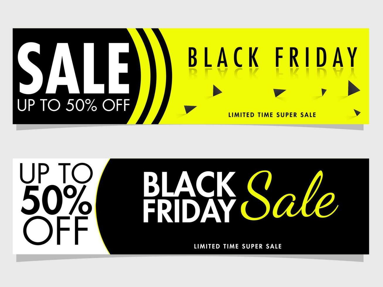 Set of header or banner design with 50 discount offer for Black Friday Sale. vector