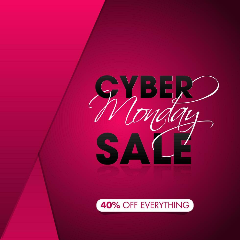 Stylish text Cyber Monday Sale with 40 discount offer on pink background for Advertising concept. vector