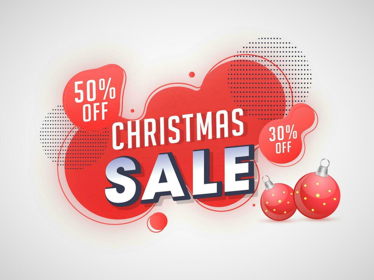 Christmas Sale banner or poster design with different discount offer and baubles on abstract background. vector