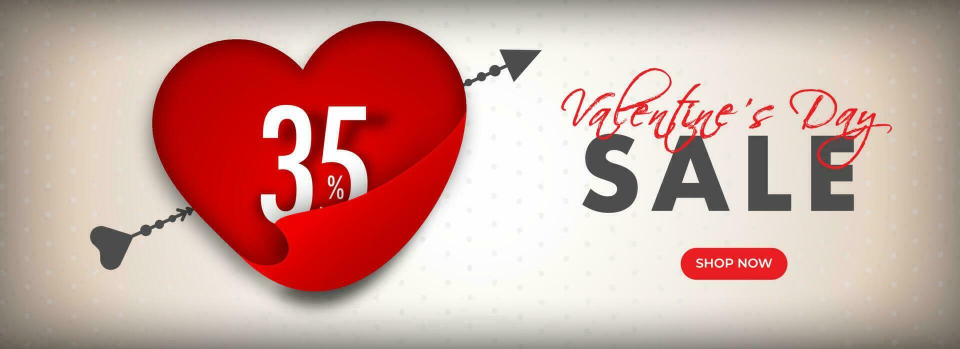 Curl paper style heart shape with 35 discount offer for Valentine Day sale banner or poster design. vector