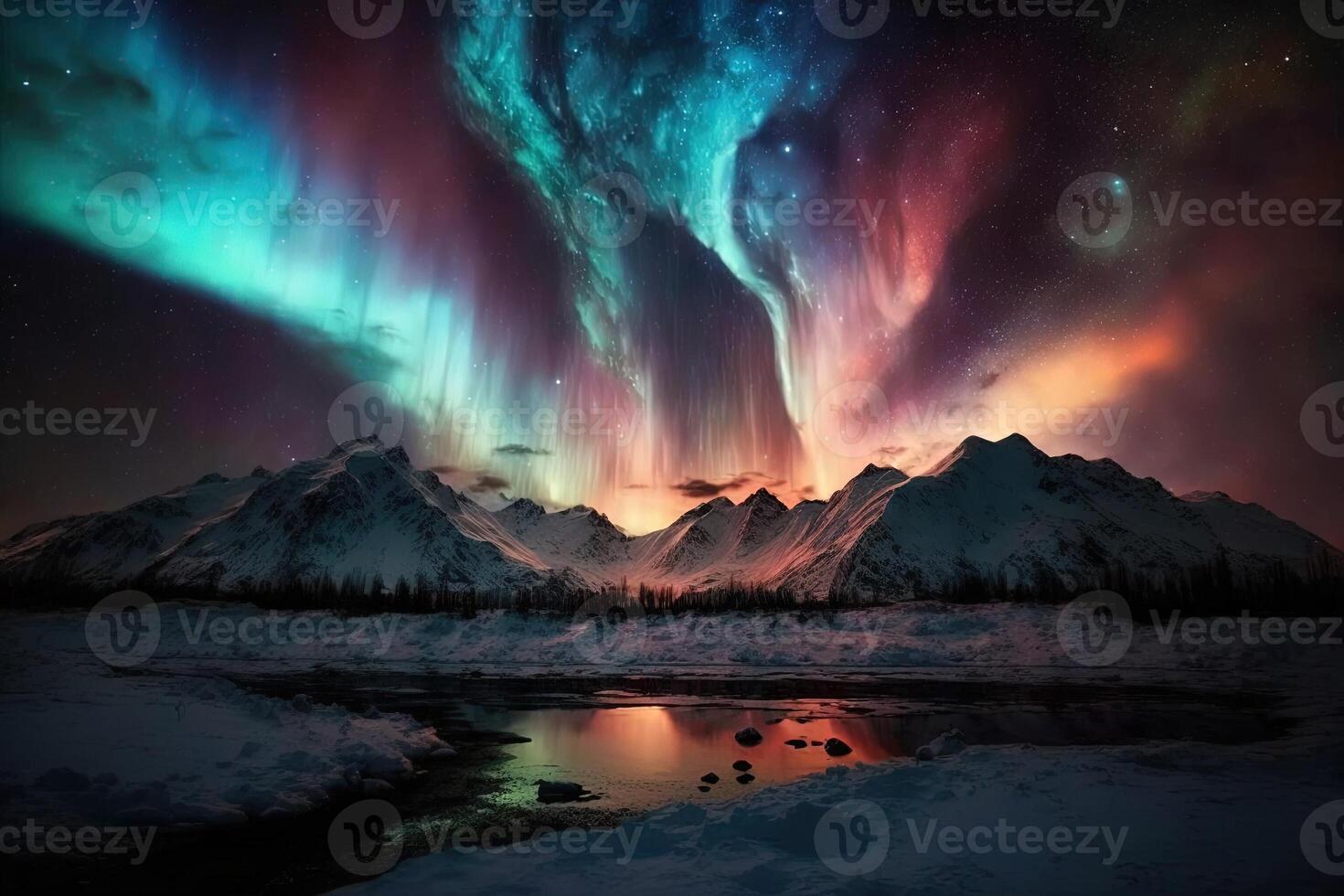 Aurora vistoso del Norte luces ilustración generativo ai foto
