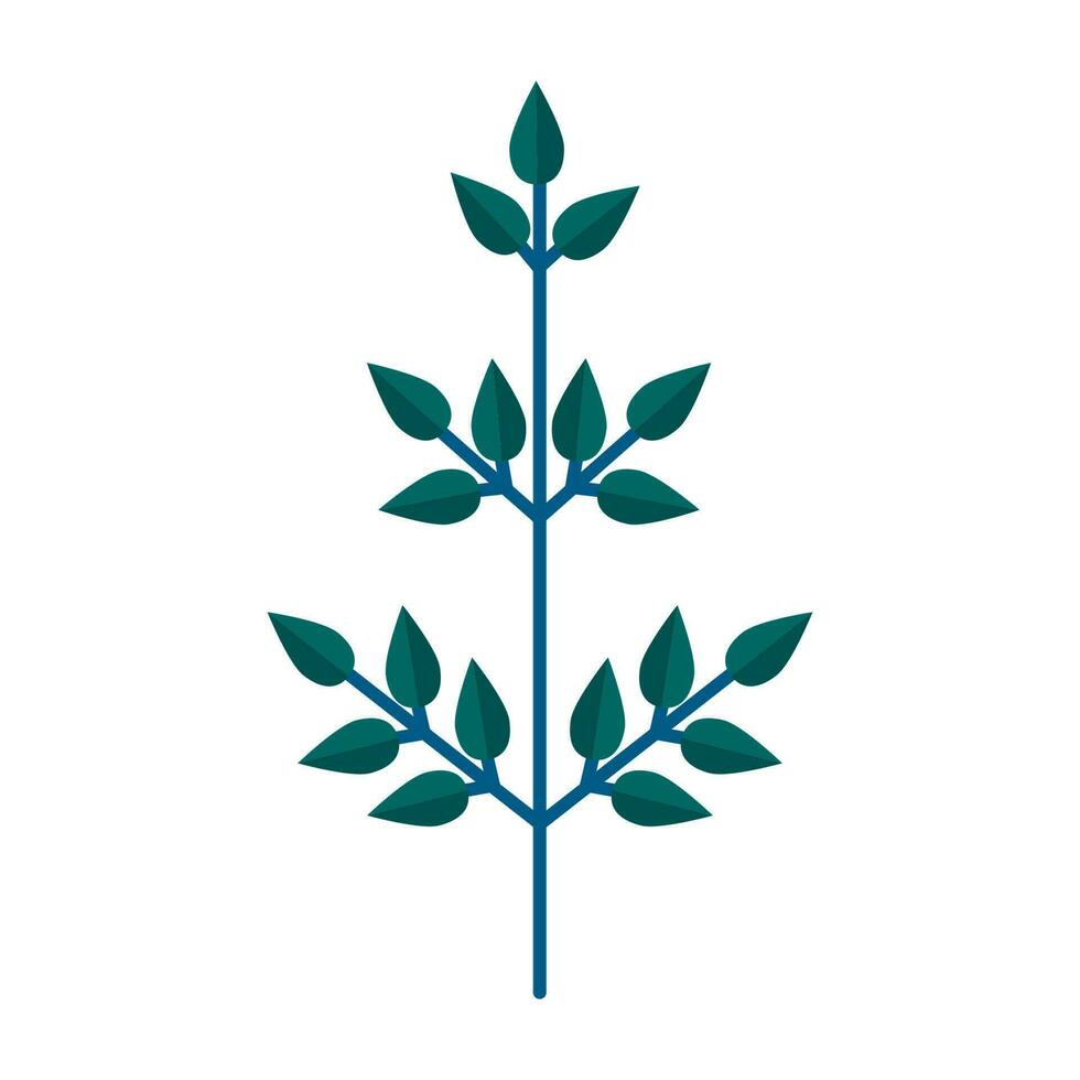 Green branch of tree with leaves simple minimalistic. Floral collection of elegant plants for seasonal decoration . Stylized icons of botany. Stock vector illustration in flat style isolated on white