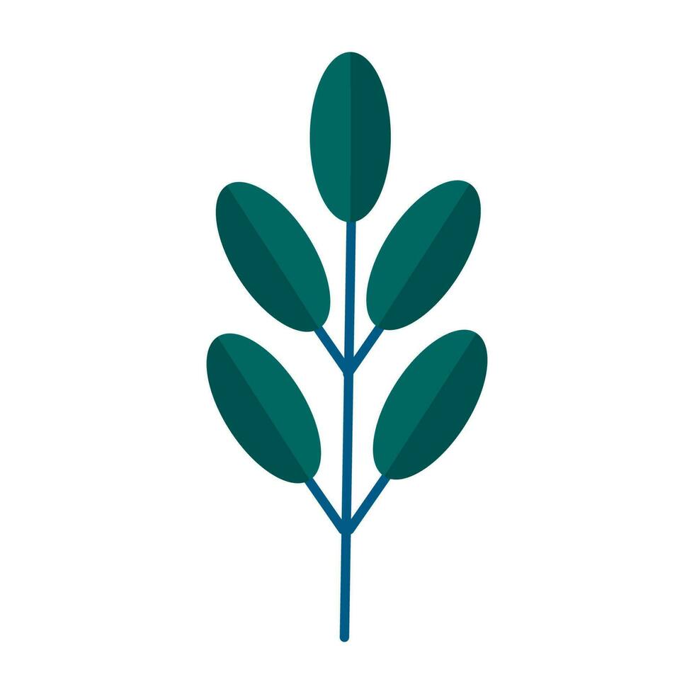 Green branch of tree with leaves simple minimalistic. Floral collection of elegant plants for seasonal decoration . Stylized icons of botany. Stock vector illustration in flat style isolated on white
