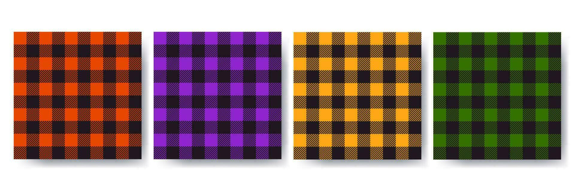 Halloween gingham seamless pattern set in traditional colors. Vichy plaid design for autumn holiday textile decorative. Checked pattern for fabric - tablecloth, shirt, picnic blanket, napkin vector