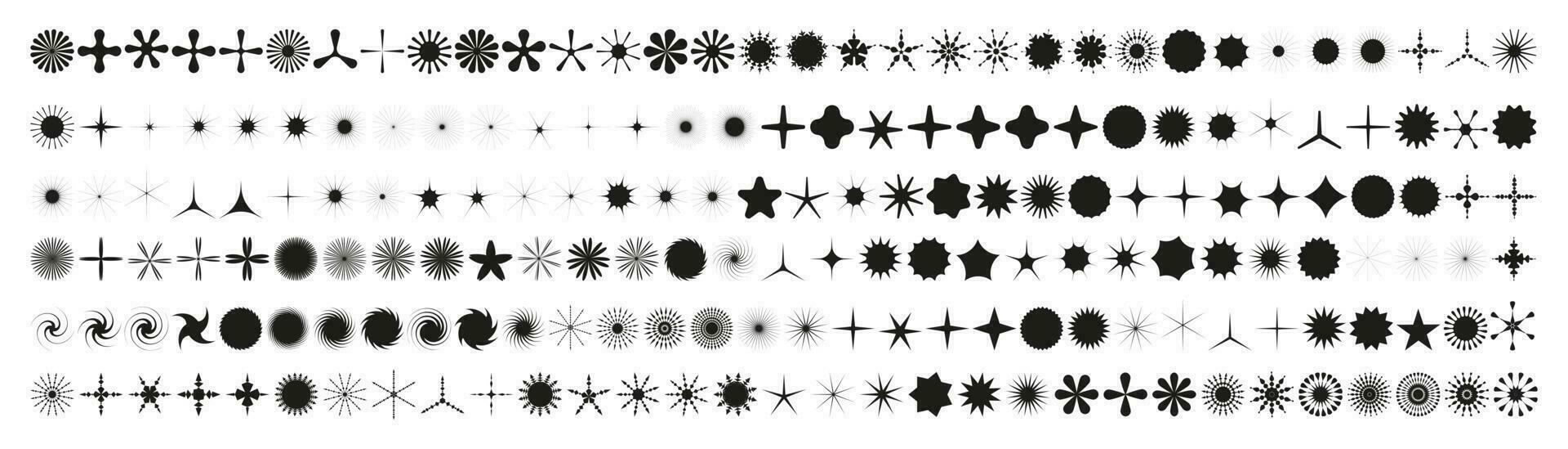 Simple minimalistic black elements, abstract brutalist geometric shapes. Basic form Y2K figure flower, grain, crystal, snowflake,star, sparkle. Swiss element set. Minimal aesthetic postmodern vector. vector