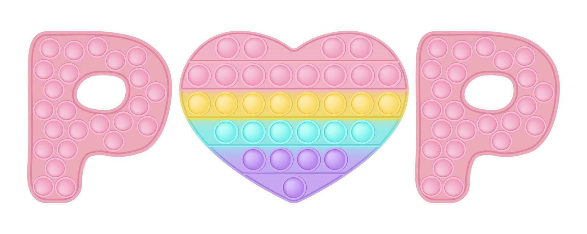 Popping toy love sign with heart icon symbol of Valentines Day. The figure of heart is pink in color. Vector banner on white.