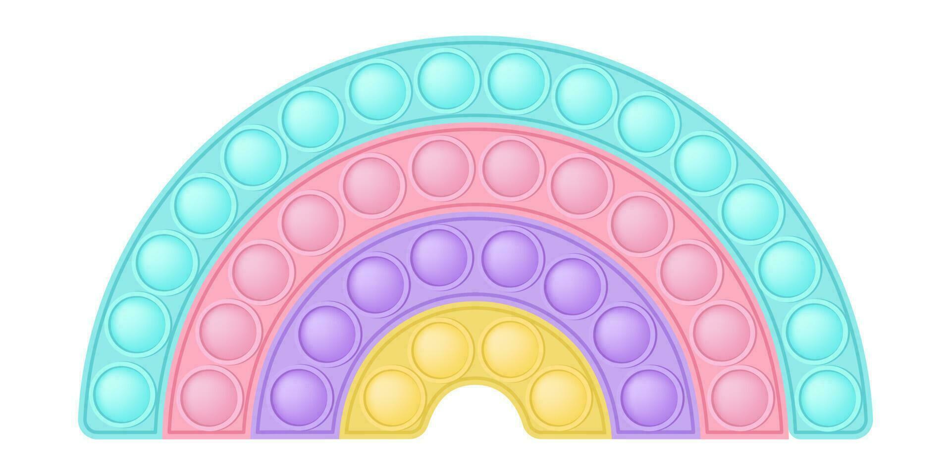 Popping toy rainbow silicon toy for fidgets. Addictive anti-stress toy in pastel pink color. Bubble sensory developing toy for kids fingers. Vector illustration isolated