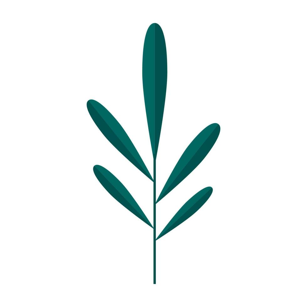 Green branch of tree with leaves simple minimalistic. Floral collection of elegant plants for seasonal decoration . Stylized icons of botany. Stock vector illustration in flat style isolated on white