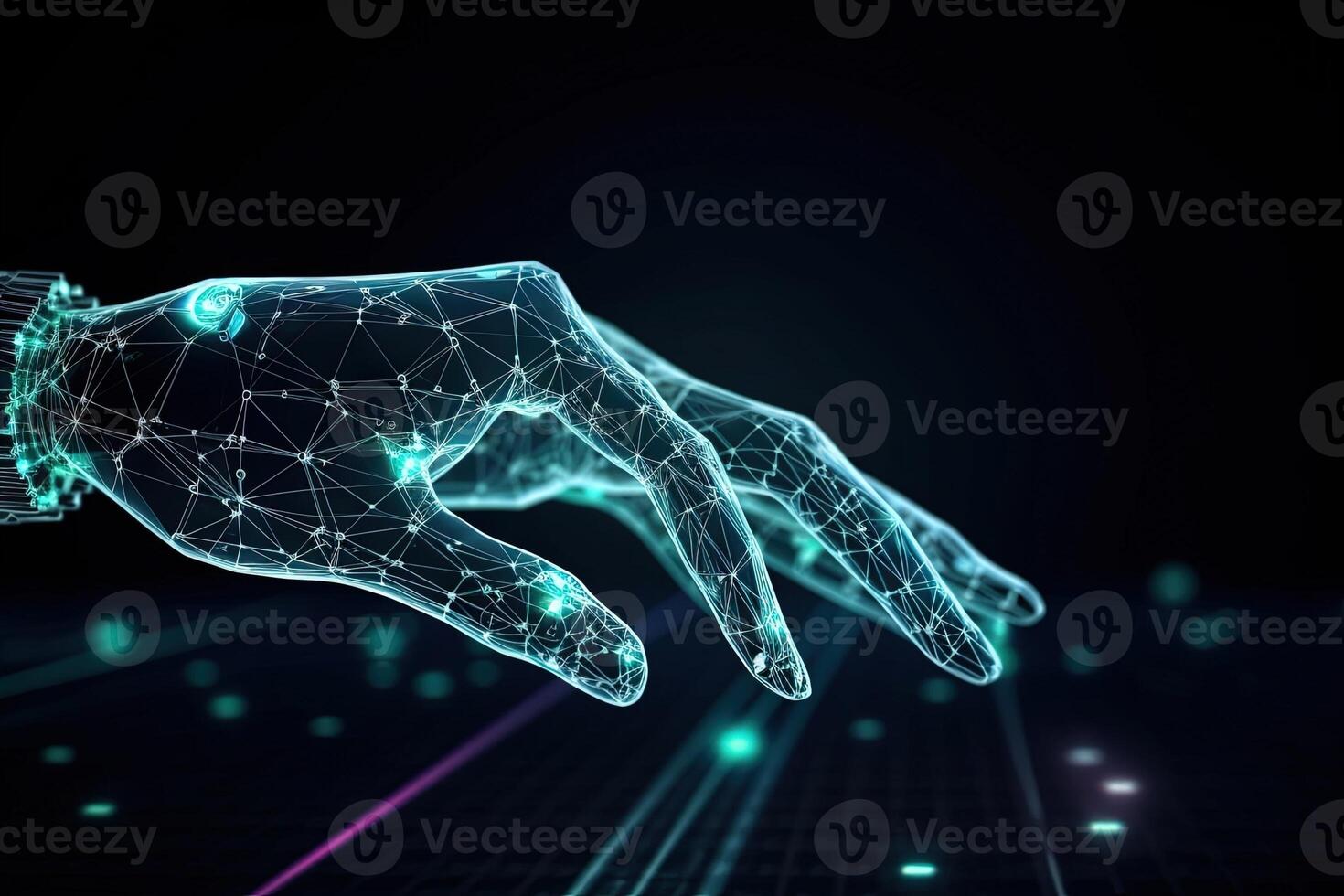 Hand of a robot and human connected to The metaverse universe,Digital transformation conceptual for next generation technology era. illustration photo