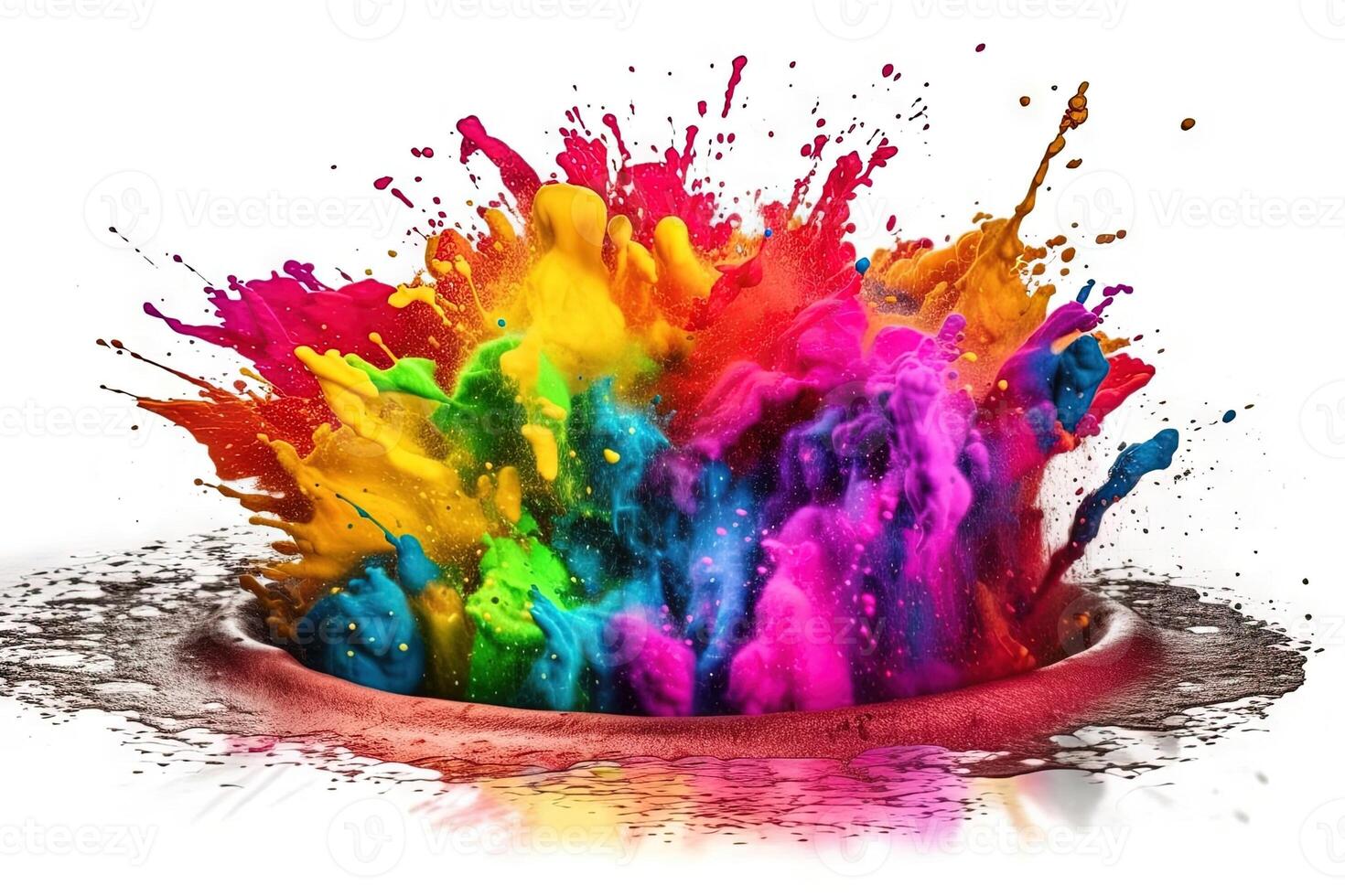 Holi powder color splash paints round border isolated on white background colorful explosion illustration photo