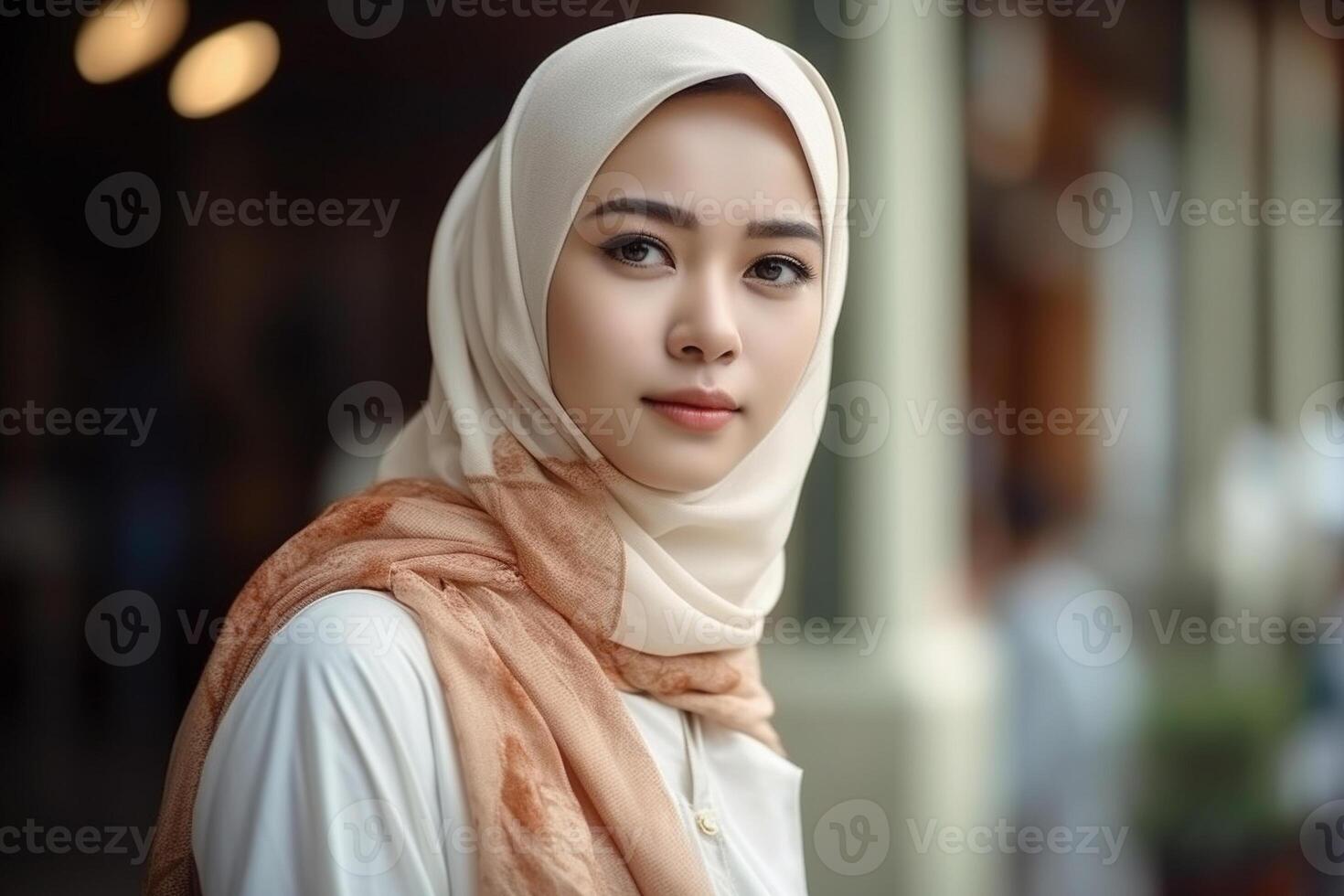 Portrait of beautiful asian muslim woman wearing traditional clothing. . photo