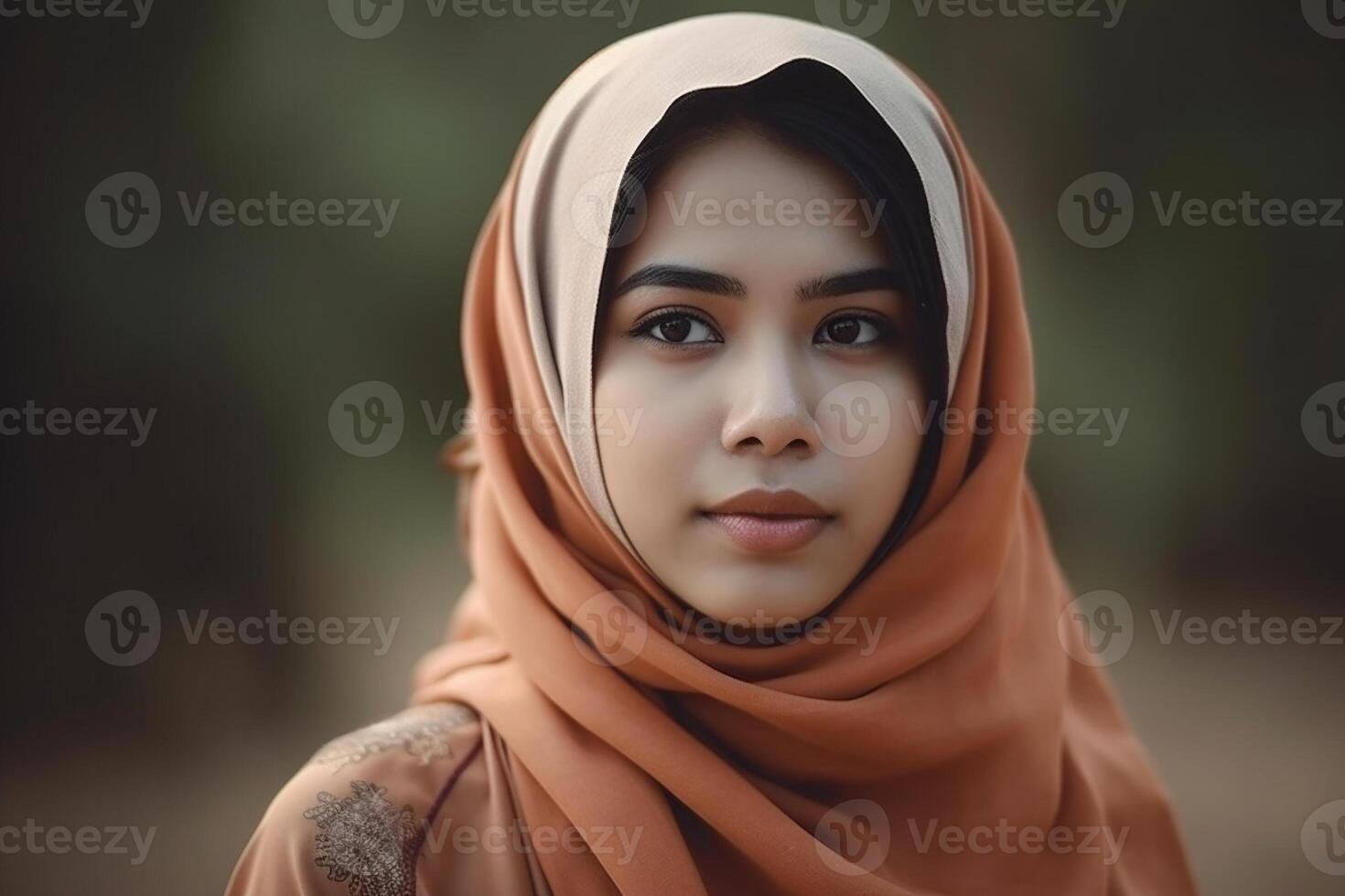 Portrait of beautiful asian muslim woman wearing traditional clothing. . photo