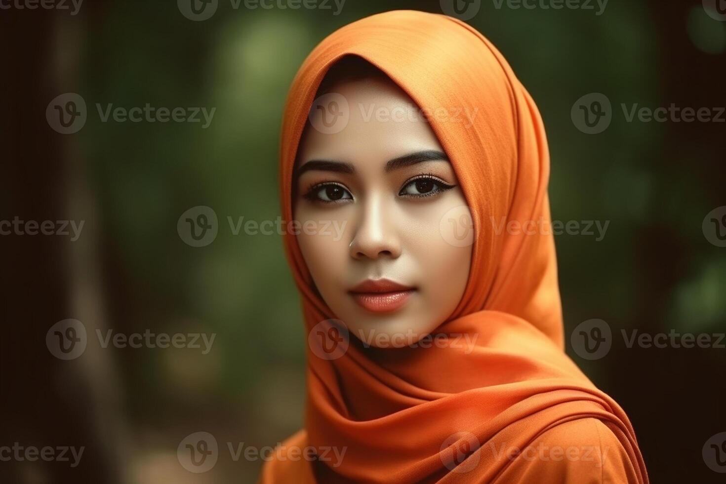 Portrait of beautiful asian muslim woman wearing traditional clothing. . photo