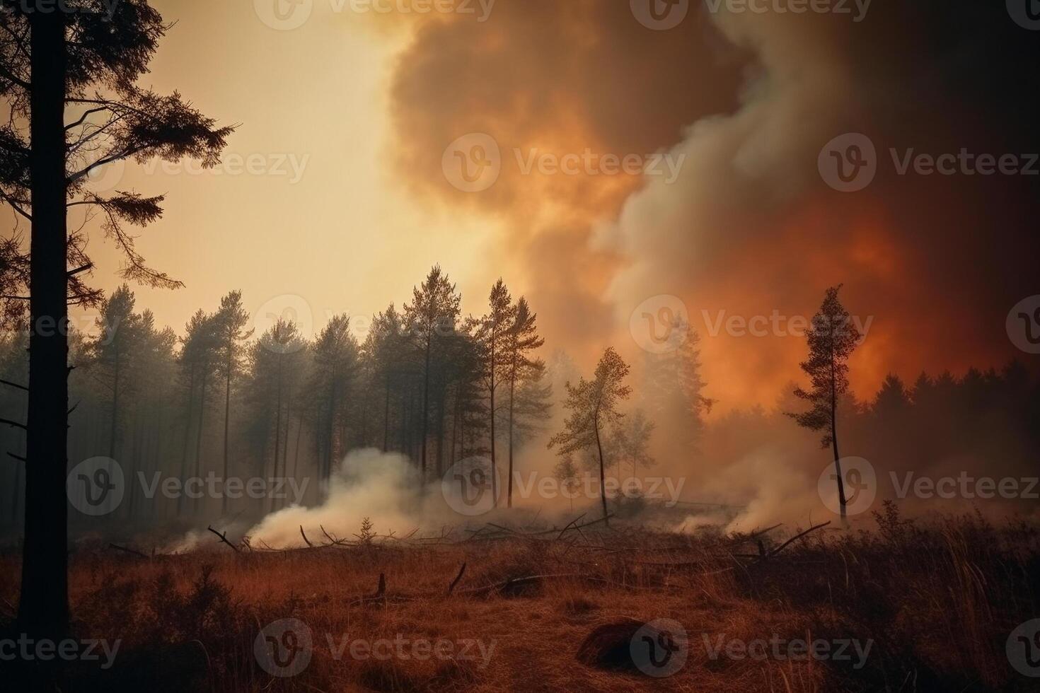 wildfire forest much smoke and fire, dramatic, climate disaster photo