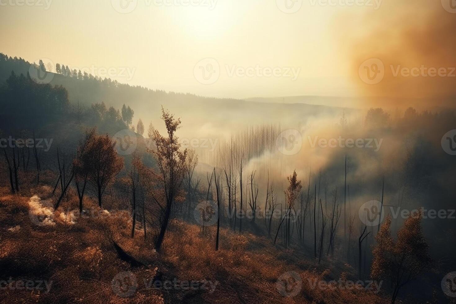 wildfire forest much smoke and fire, dramatic, climate disaster photo