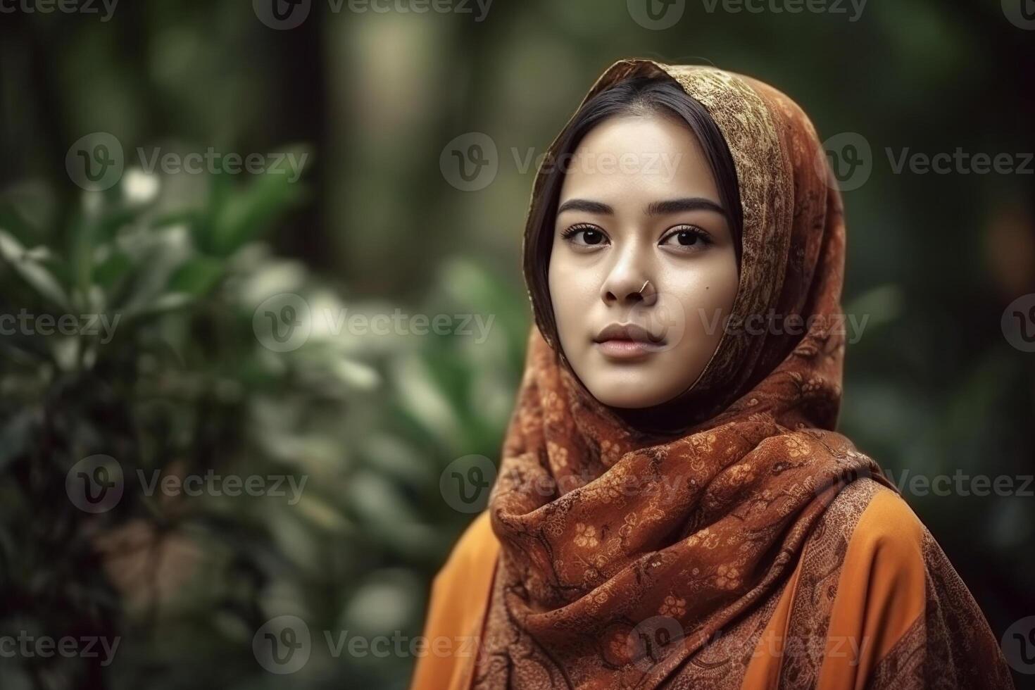 Portrait of beautiful asian muslim woman wearing traditional clothing. . photo