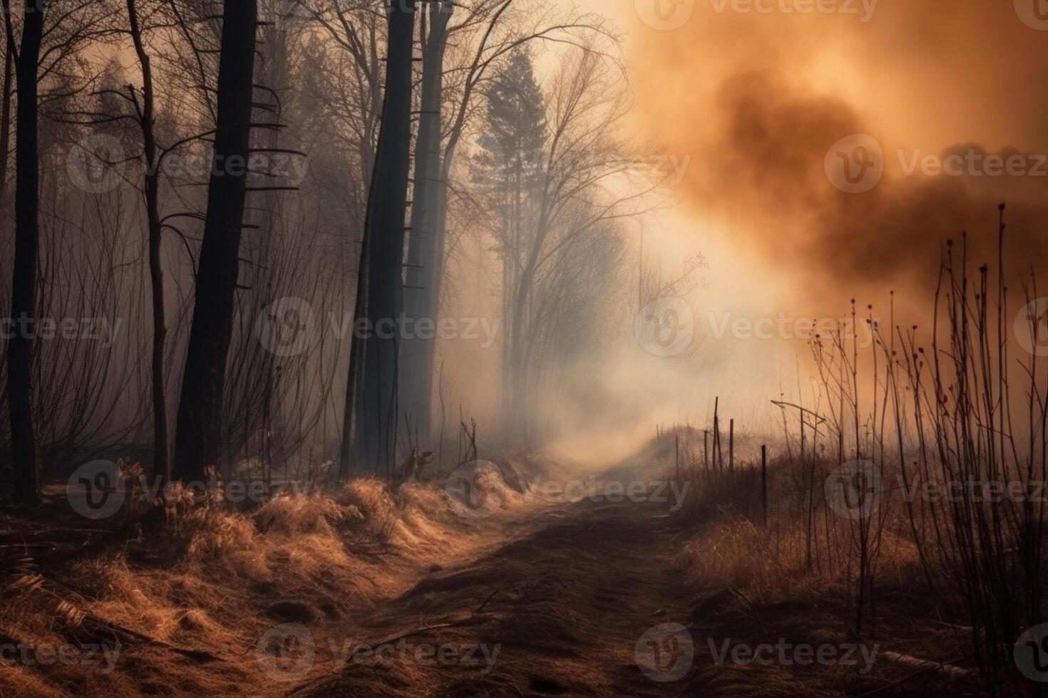 wildfire forest much smoke and fire, dramatic, climate disaster photo