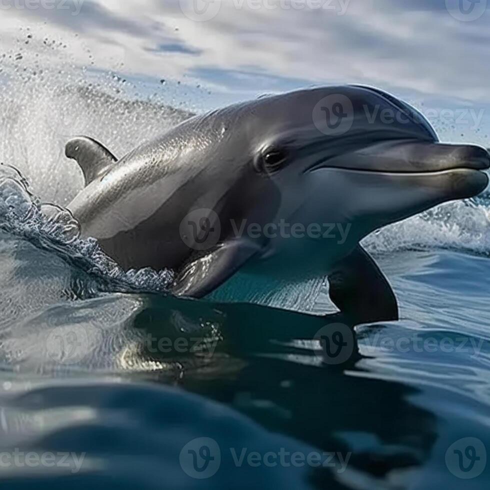 Wild happy dolphins in their natural habitat photo