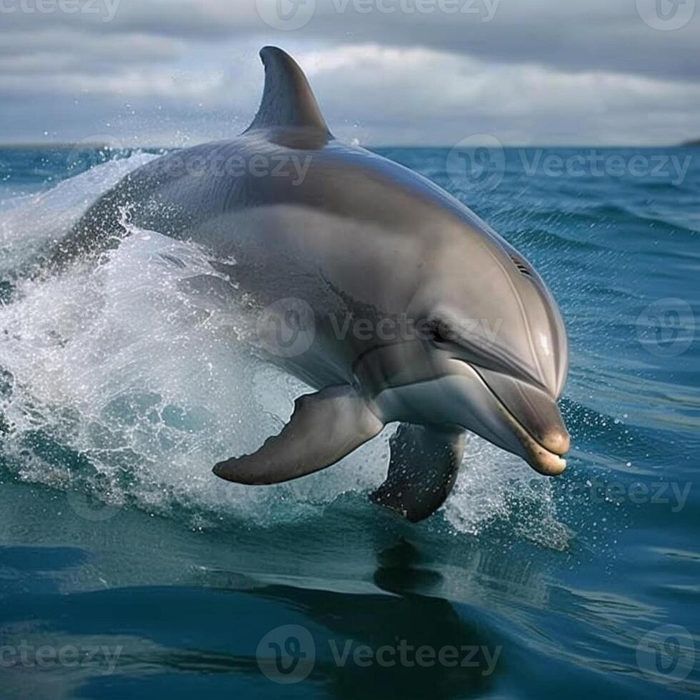 Wild happy dolphins in their natural habitat photo