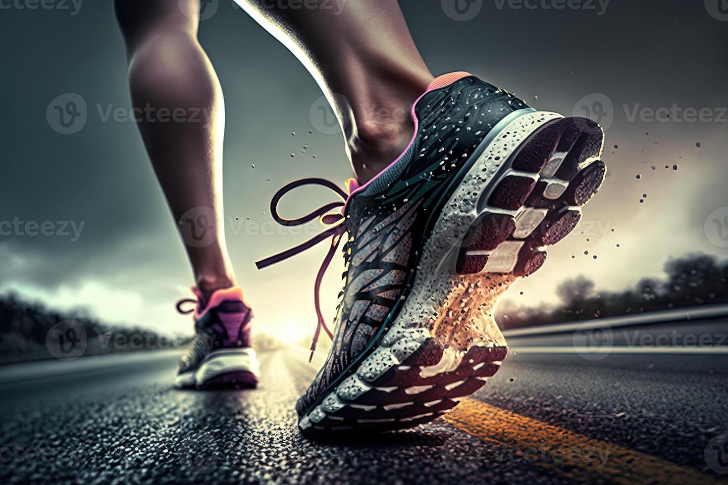 runner girl feet running on road close up illustration photo