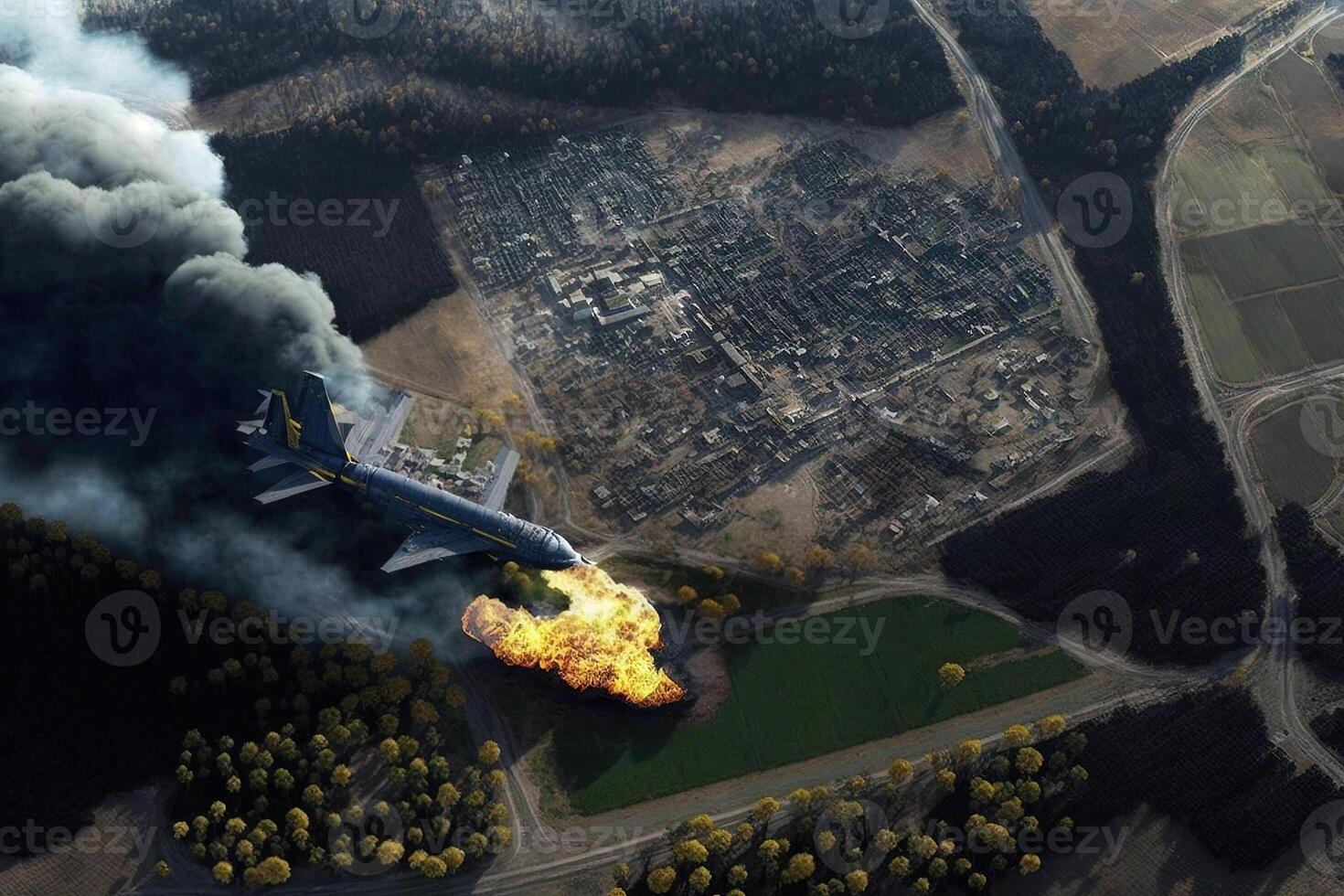Russia massive Attack in ukraine, aerial view illustration photo