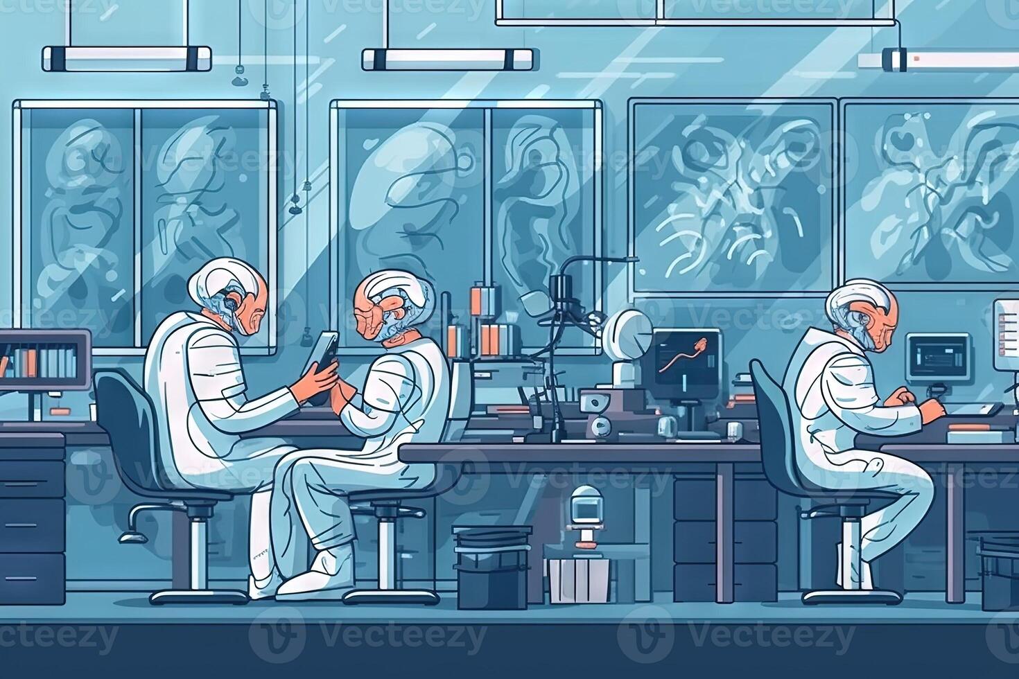 robot scientist in a laboratory conduct experiment illustration photo
