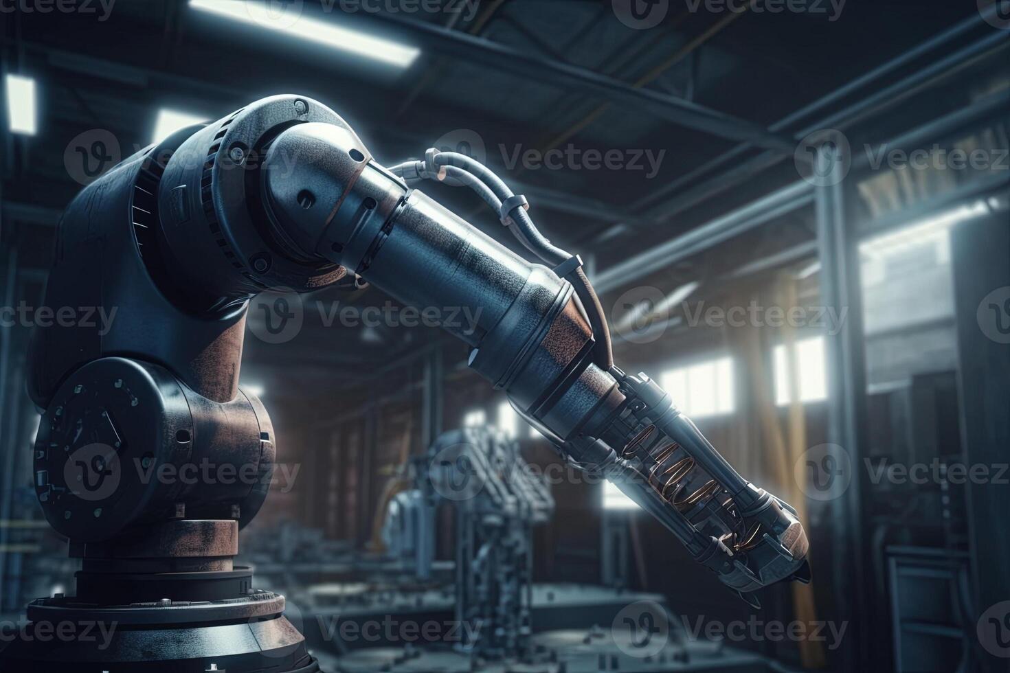 Robot arm and communication network concept. Industrial technology. INDUSTRY4.0 illustration photo