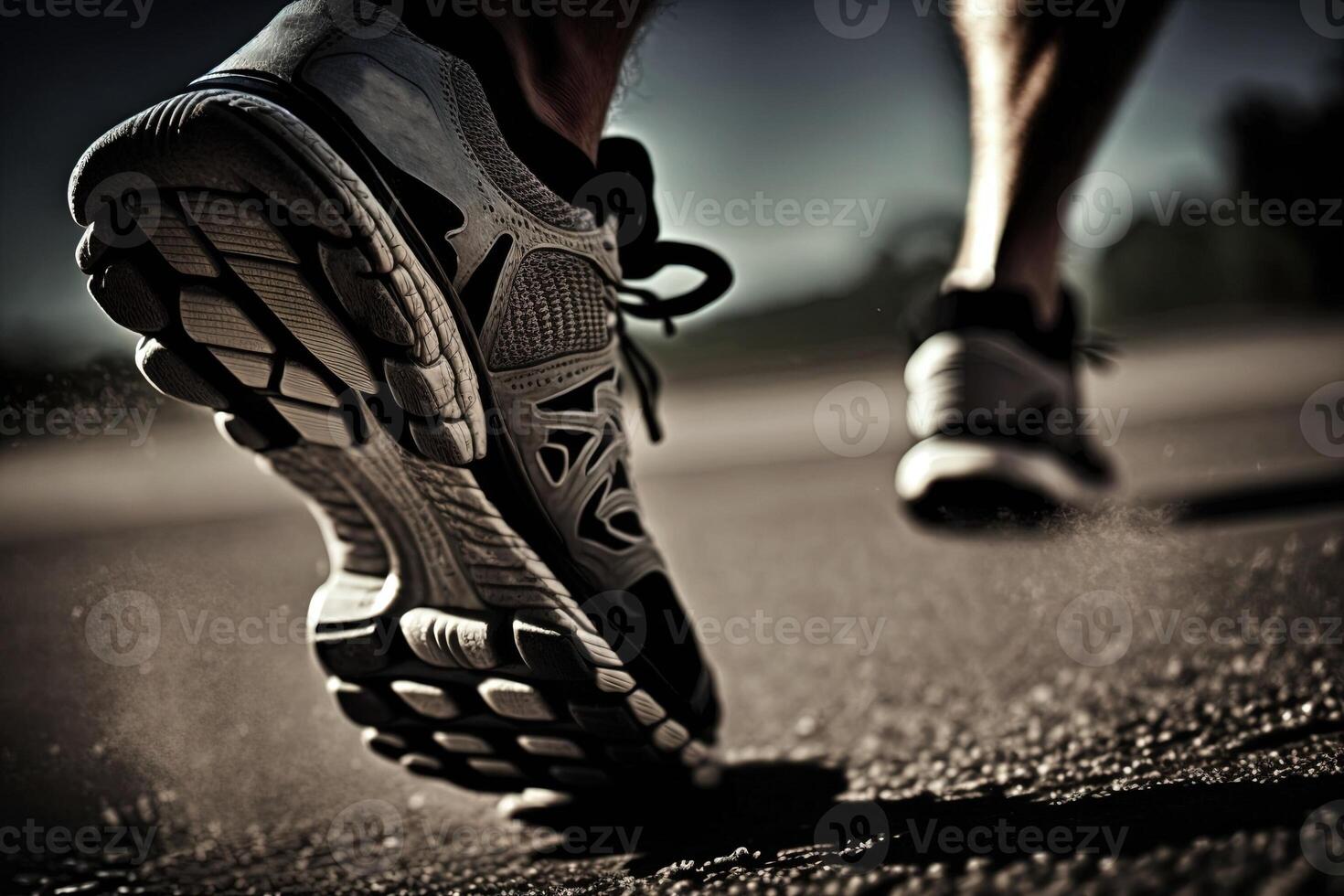 Man runner feet running on road close up illustration photo