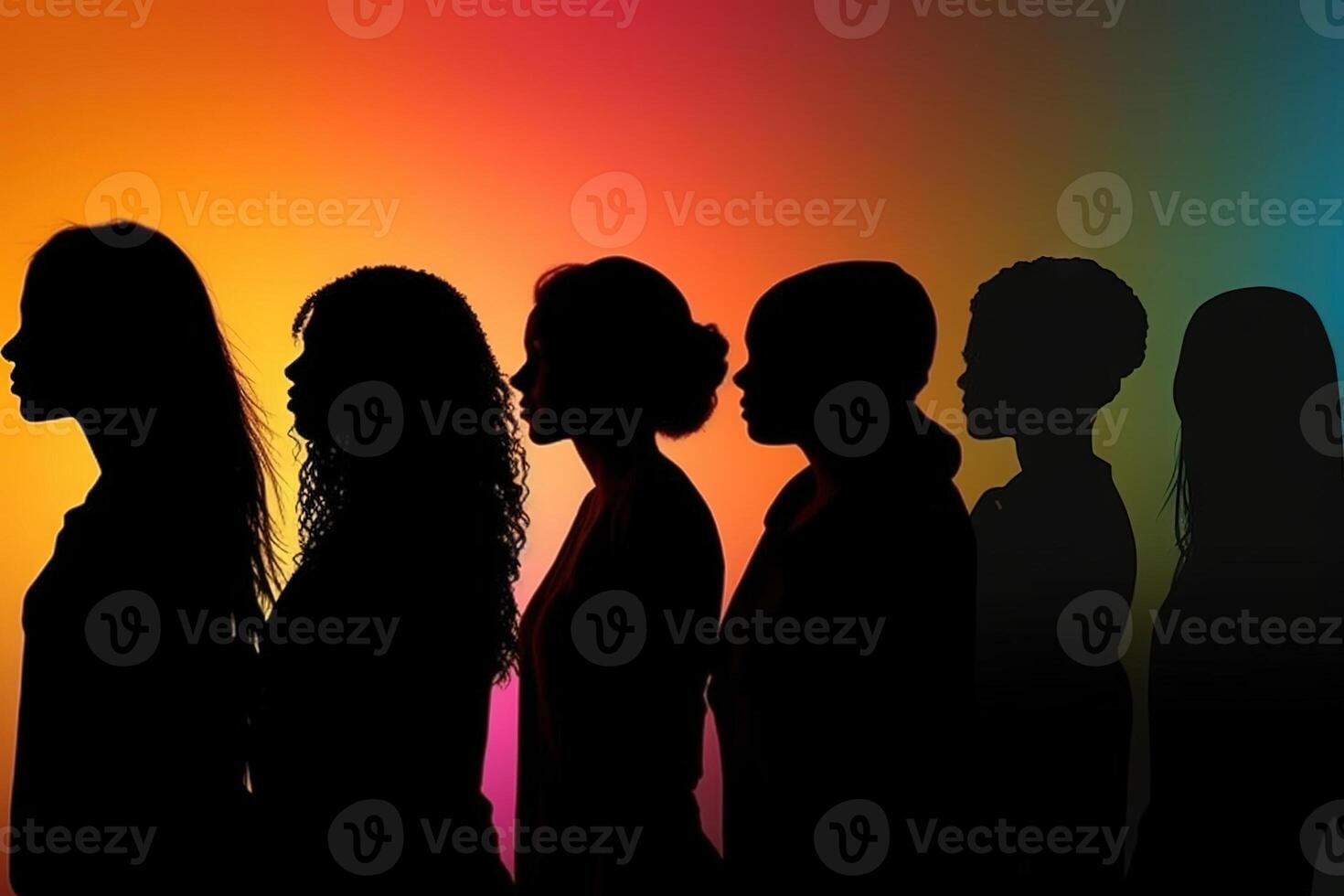 profile silhouette of women on colorful background illustration photo