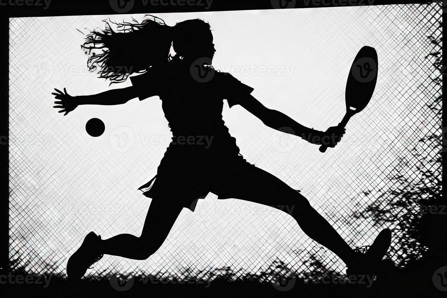 Silhouette outline of a woman playing pickleball illustration photo