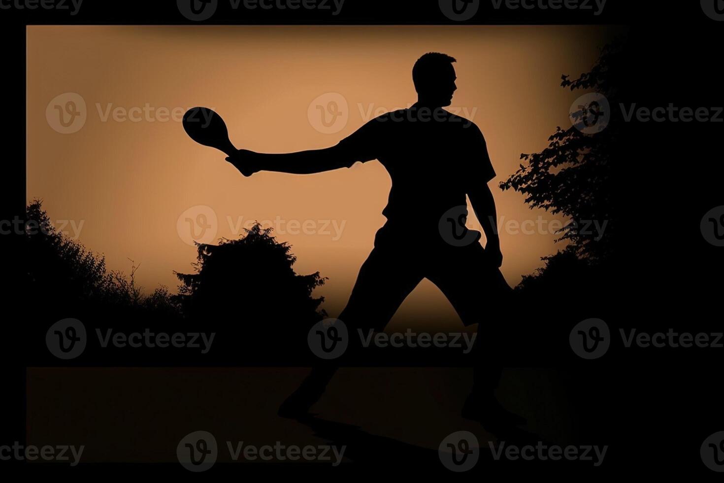 Silhouette outline of a man playing pickleball illustration photo