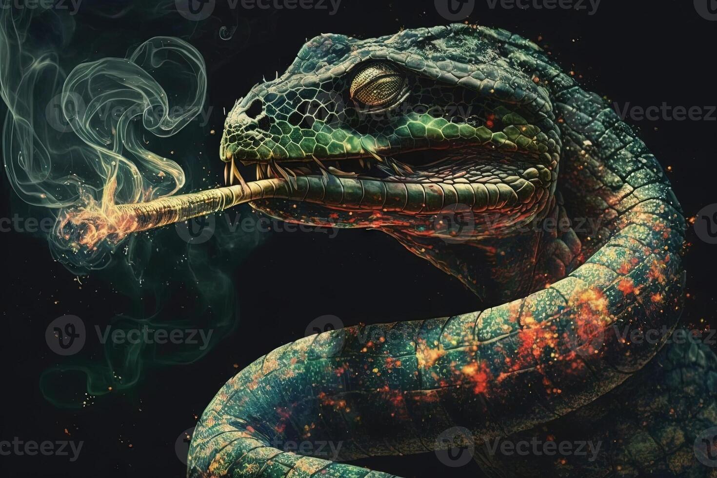 Snake Animal smoking ganja weed illustration photo
