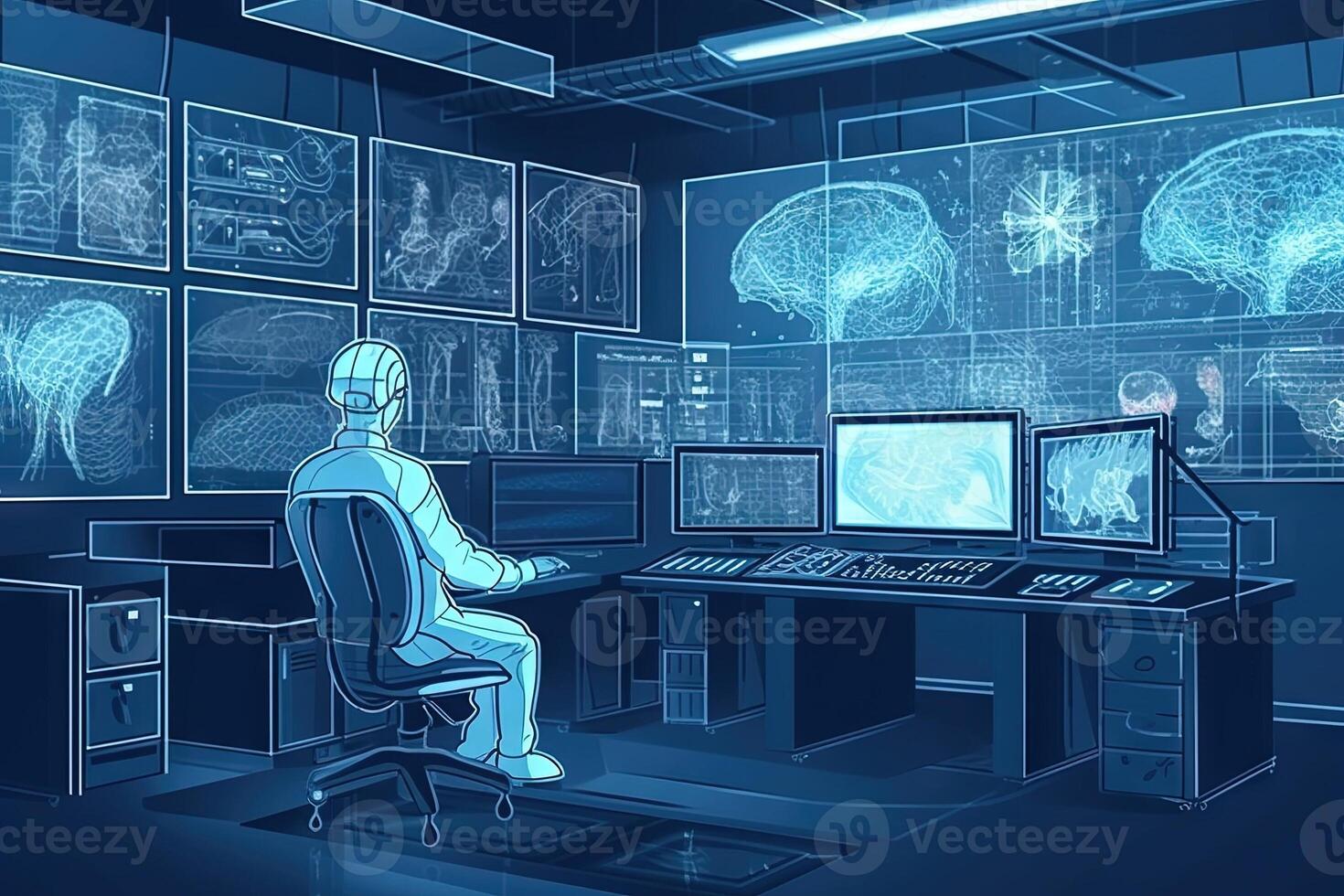 robot scientist in a laboratory conduct experiment illustration photo