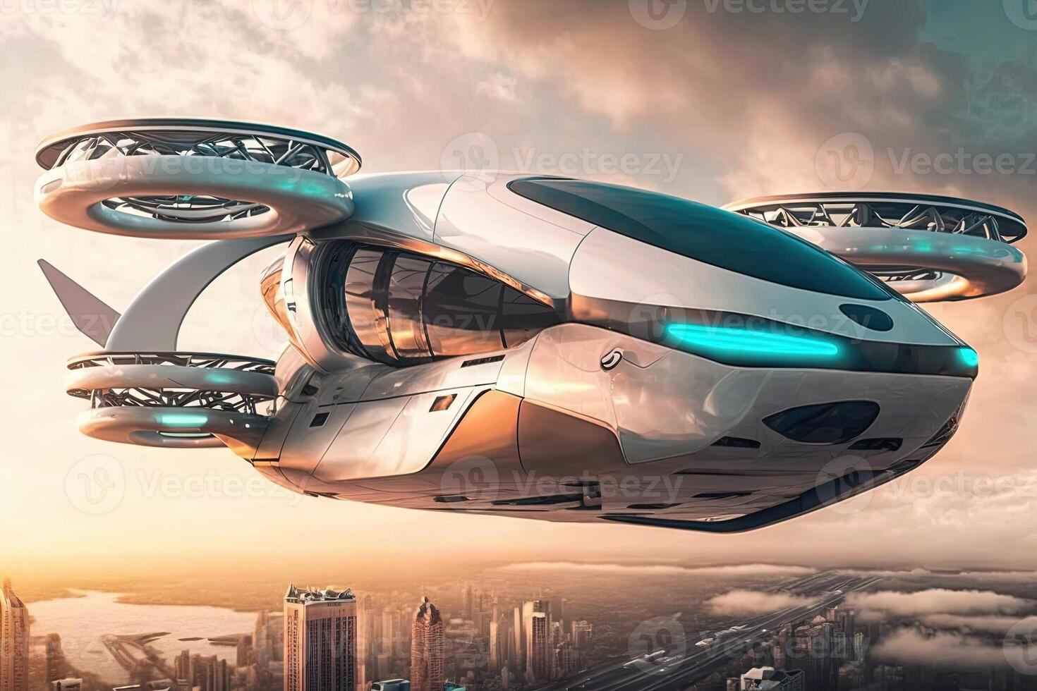self driving flying car of the future illustration photo