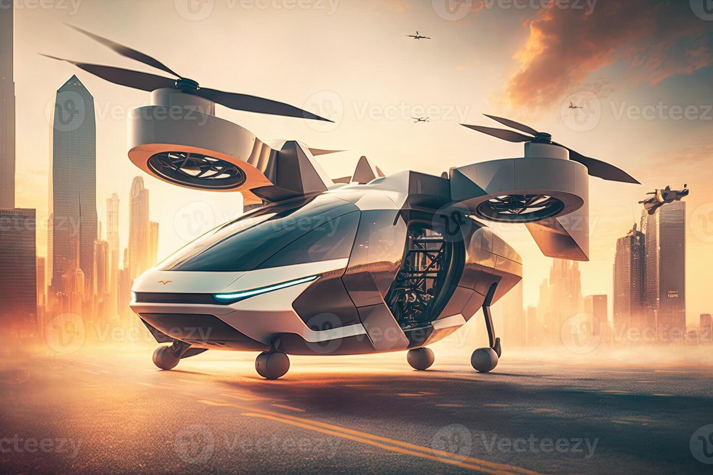 self driving flying car of the future illustration photo