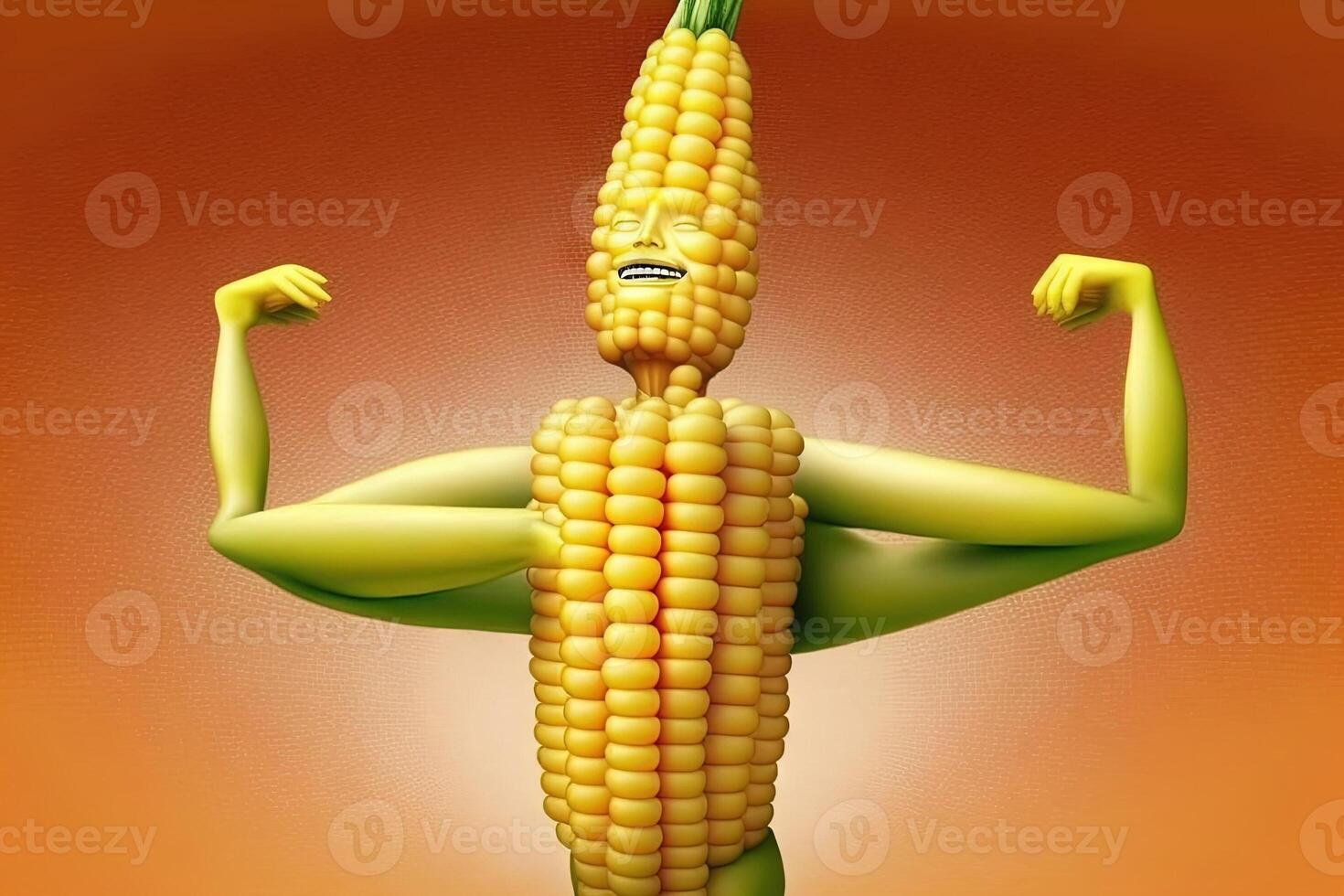 dulce maíz humano forma vegetal creativo dieta comida sano comiendo concepto foto de humano hecho de Fresco frutas y vegetales ilustración generativo ai