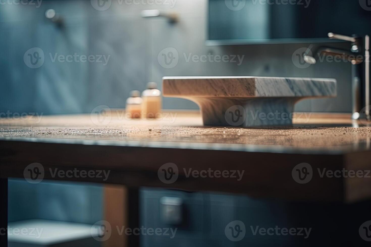 Table Top And Blur Bathroom Of The Background illustration photo