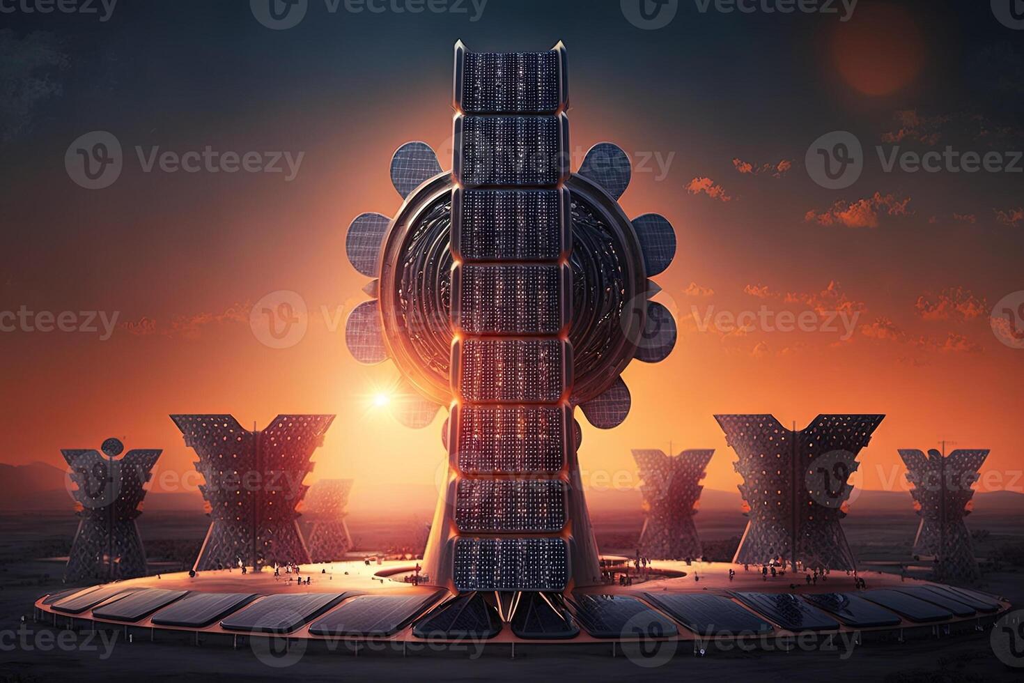 Space Based Solar Power Plant of the future located in orbit around the Earth, harnessing the abundant and consistent energy of the sun to provide clean energy for the planet illustration photo