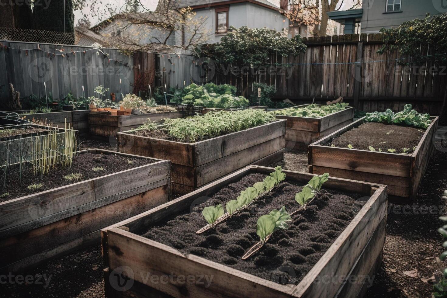 Spring planting, urban garden, farming, industrial agriculture, family gardening concept illustration photo