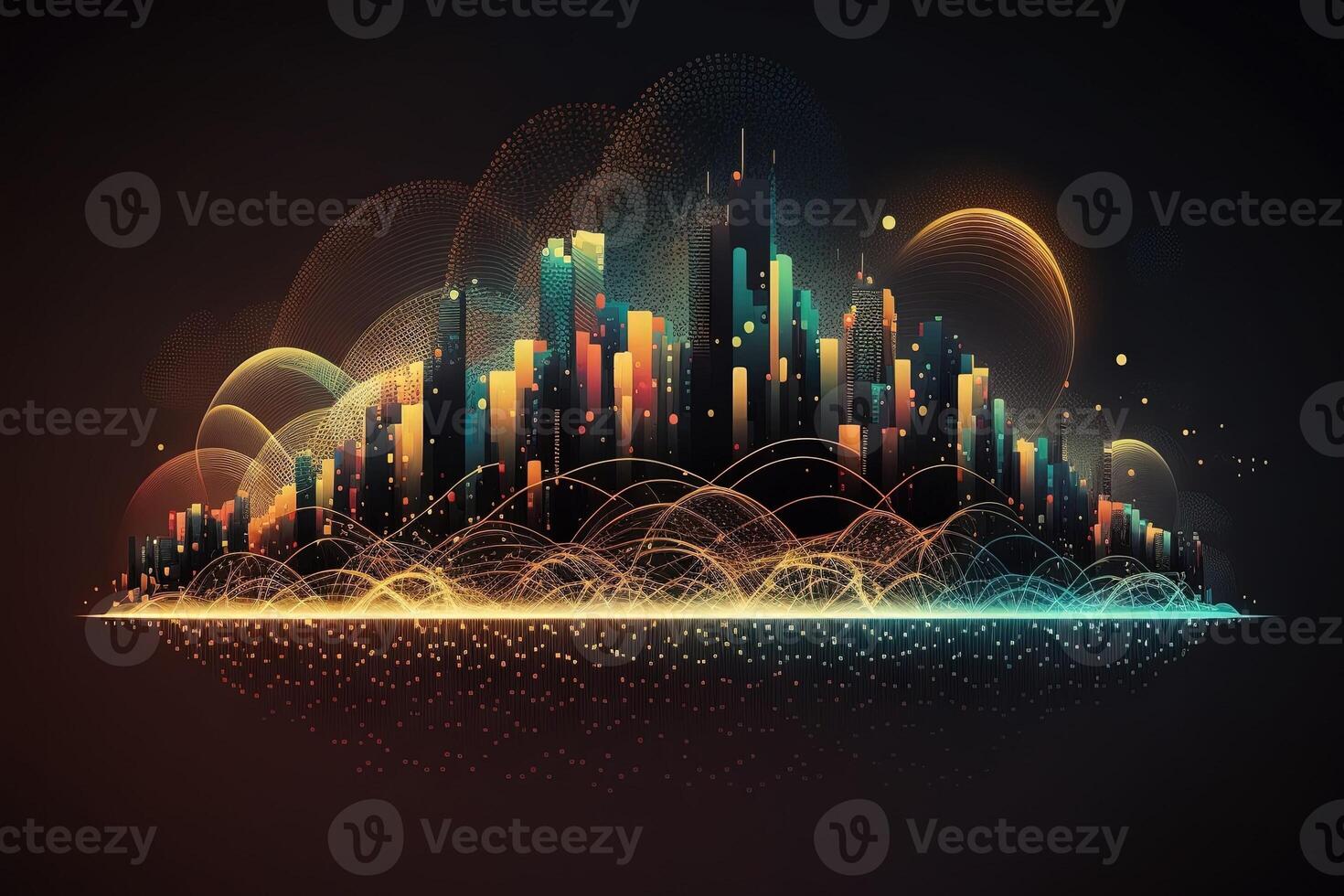 smart city and abstract dot dot connect with the fuzzy line and intricate wave line Design aesthetic, big data connection technology concept illustration photo