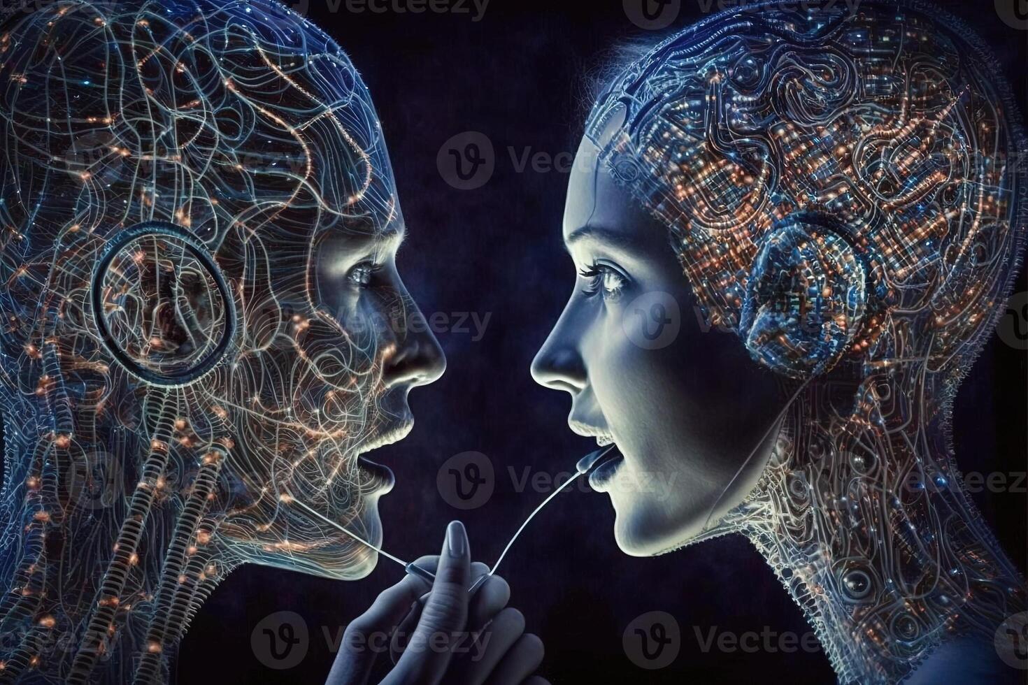 Telepathic Network communication of the future allows people to communicate with each other telepathically, breaking down barriers of language and distance illustration photo