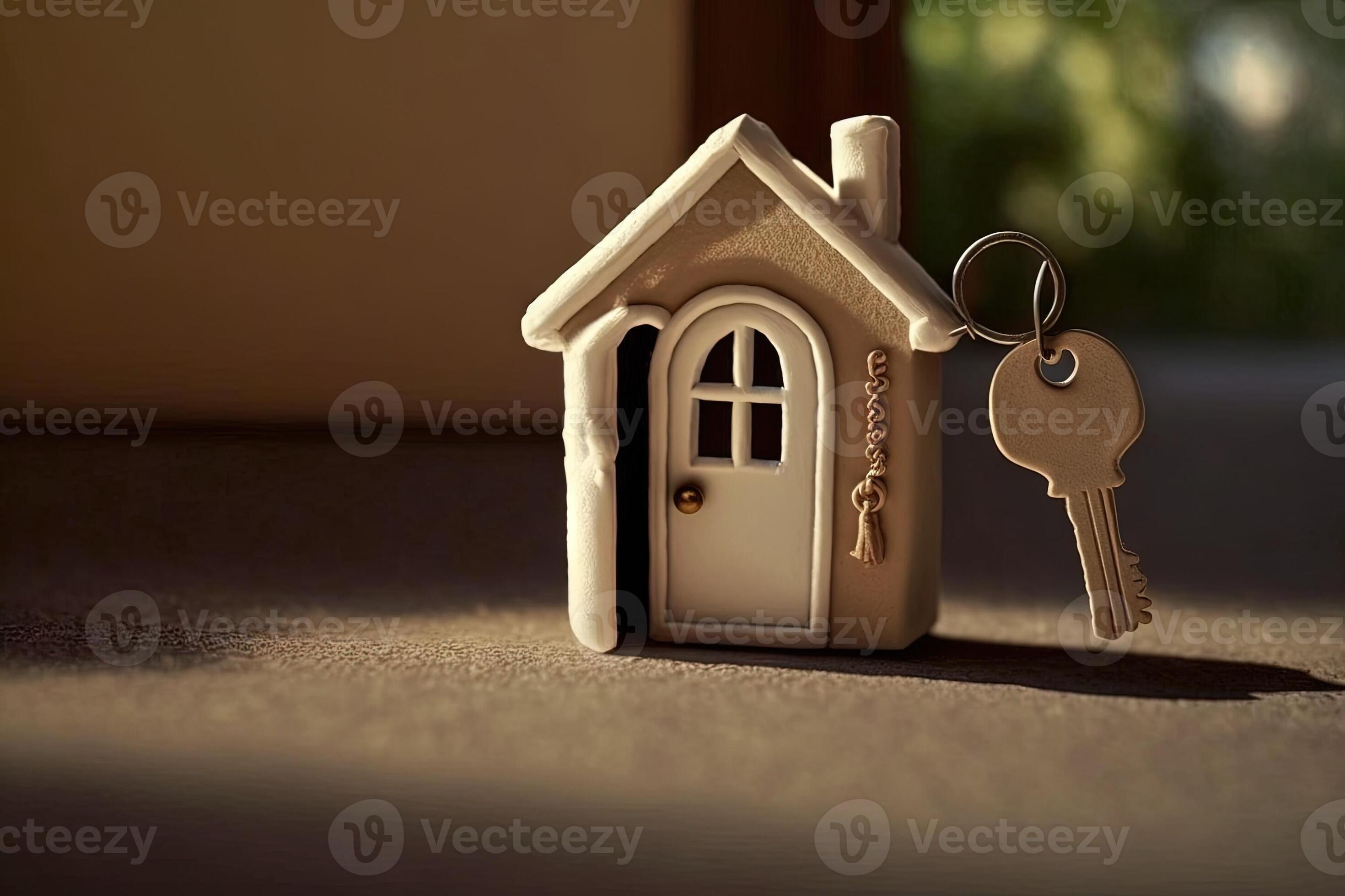 The home key with house keyring in the door keyhole property and new