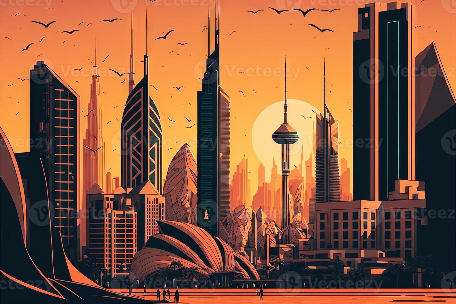 Dubai abstract skyline as the future of crypto community Illustration photo